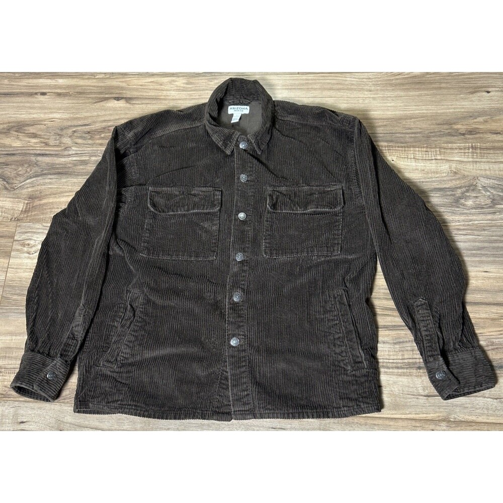 Arizona Jean Co Mens Brown Corduroy Long Sleeve Button Up Shirt Size Large